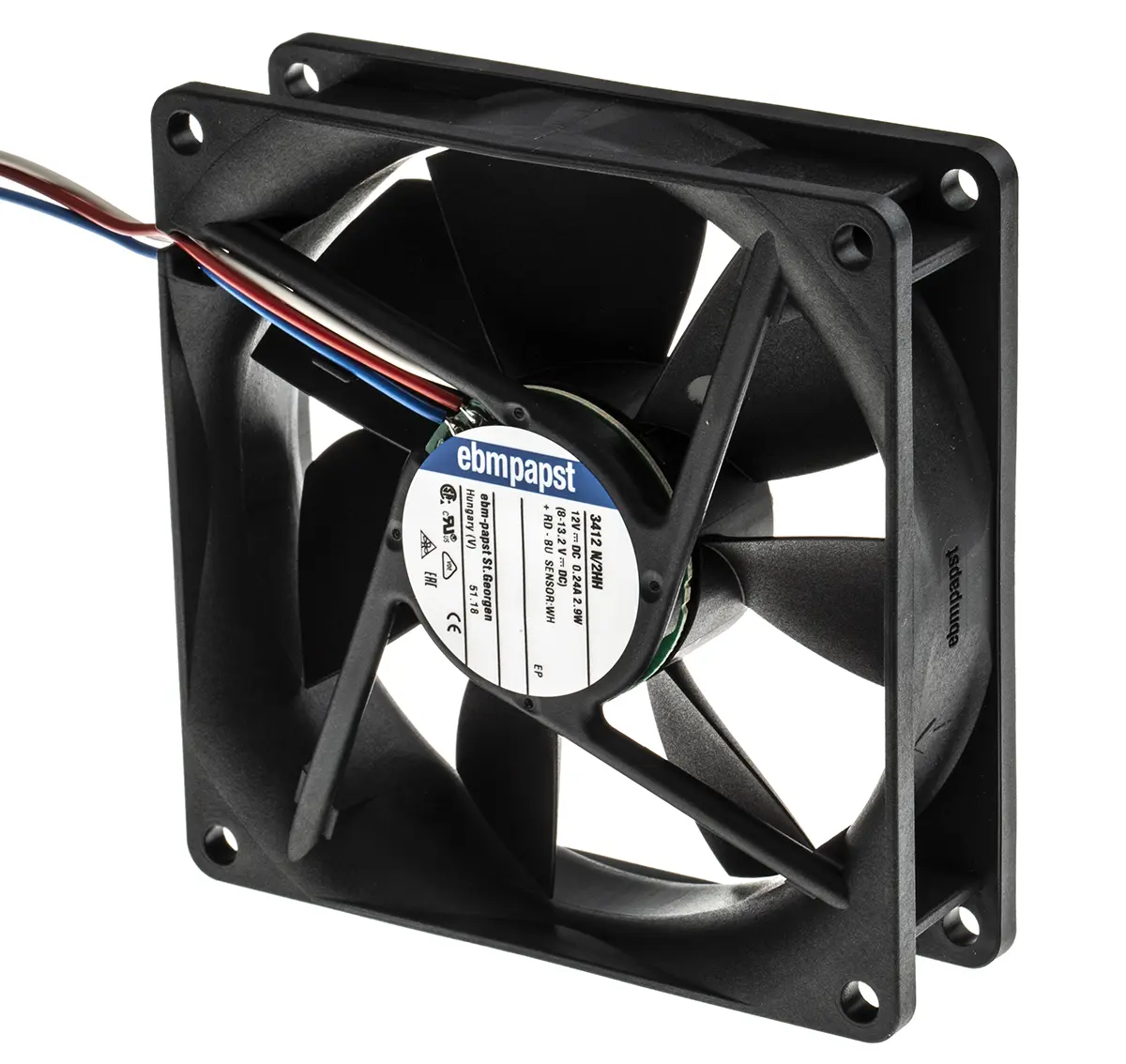 Produktfoto 1 von ebm-papst 3400 N Axiallüfter, Kugel, 12V dc / 2.9 W, 3250 U/min, 102 m³/h IP68 92 mm 25mm 25 mm