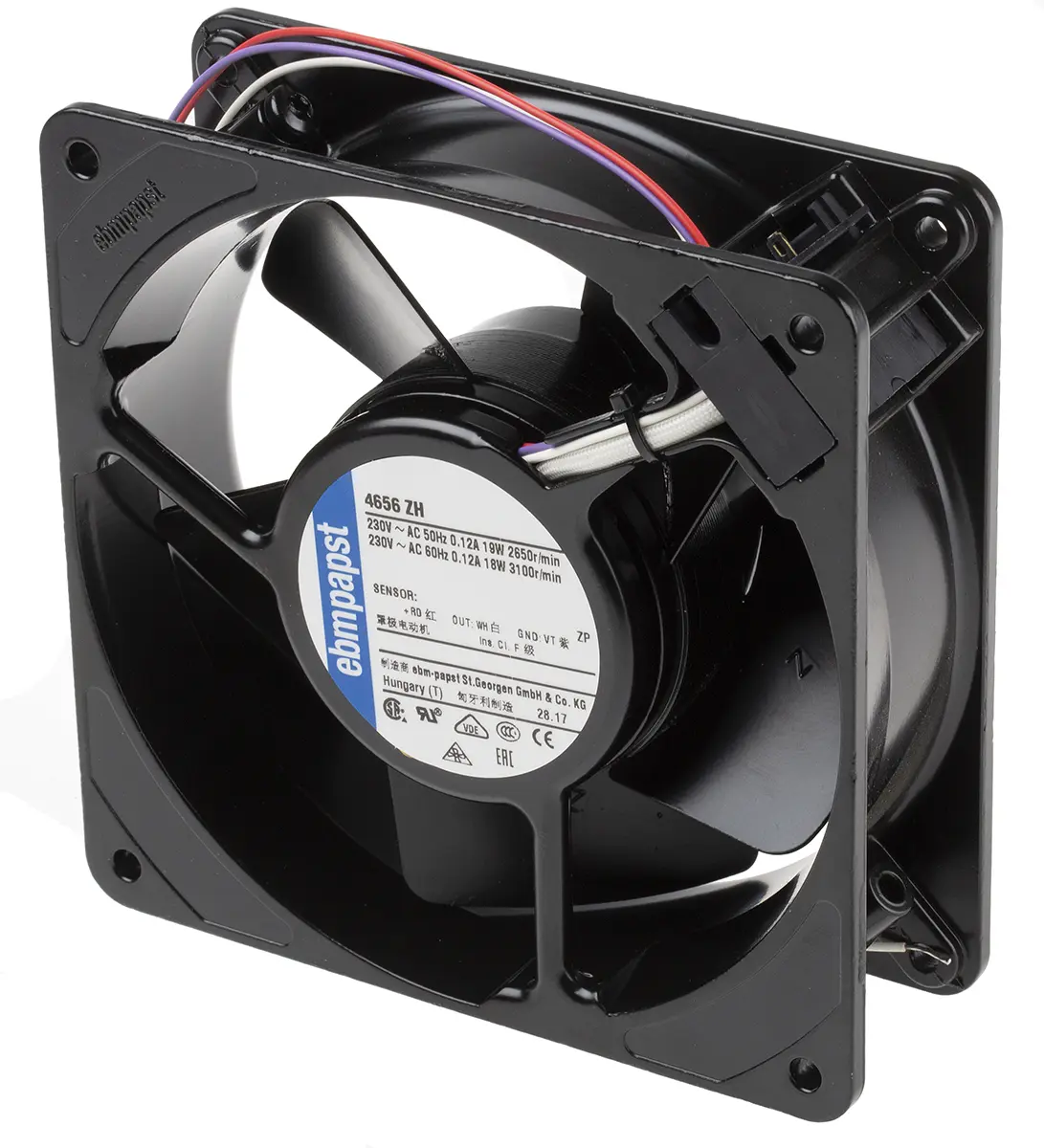 Produktfoto 1 von ebm-papst 4000 Z Axiallüfter, Kugel, 230V ac / 19 W, 2650 U/min, 160 m³/h IP20 119 mm 119mm 38 mm