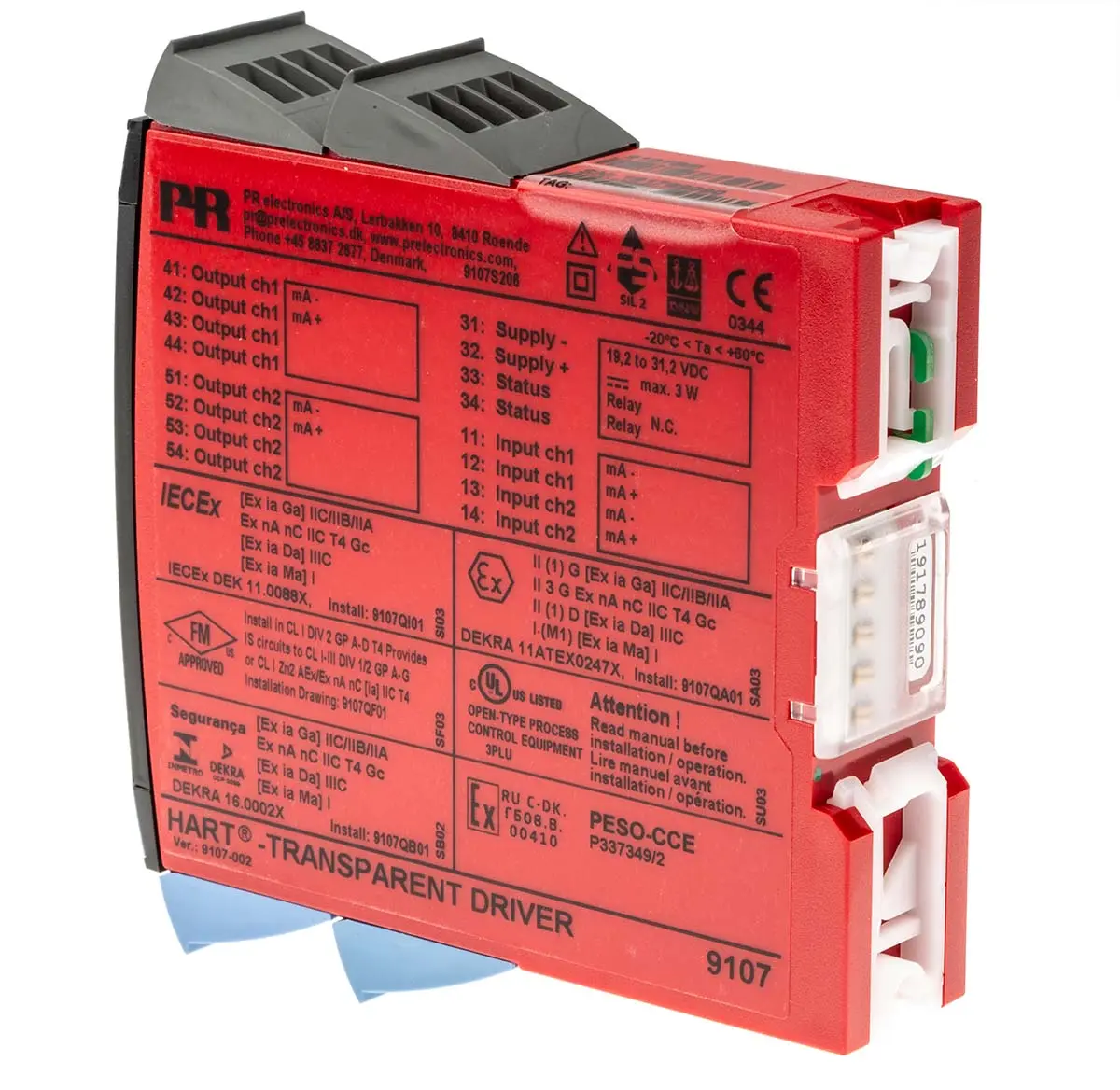 Produktfoto 1 von PR Electronics Serie 9100 HART-transparenter Treiber 19.2/31.2 V dc, Strom / Relais, Strom Schienenverkehr, FM, ATEX,