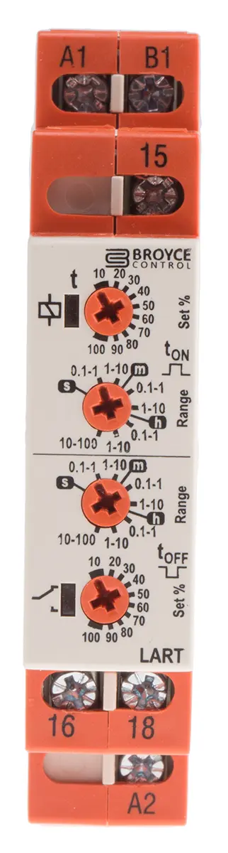 Produktfoto 1 von Broyce Control Zeitrelais, DIN-Schienen, 0.1 s → 100h, 24 → 230 V ac/12 → 230V dc, 1 Kont.