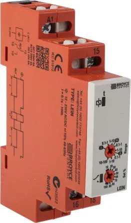 Produktfoto 1 von Broyce Control LEIN Zeitrelais, DIN-Hutschiene 230 V dc 12V ac, 230 V ac, 0.1 s to 100 h, 1 Kont. 1, 1-poliger