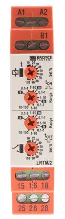 Produktfoto 1 von Broyce Control LRTM Zeitrelais, DIN-Hutschiene 230 V dc 12V ac, 230 V ac, 0.1 s to 100 h, 2 Kont. 2, 2-poliger