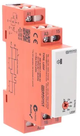 Produktfoto 1 von Broyce Control LEDF Zeitrelais, DIN-Hutschiene 24 V dc 230V ac, 24 V ac, 2 to 60 s, 1 Kont. 1, 1-poliger Umschalter