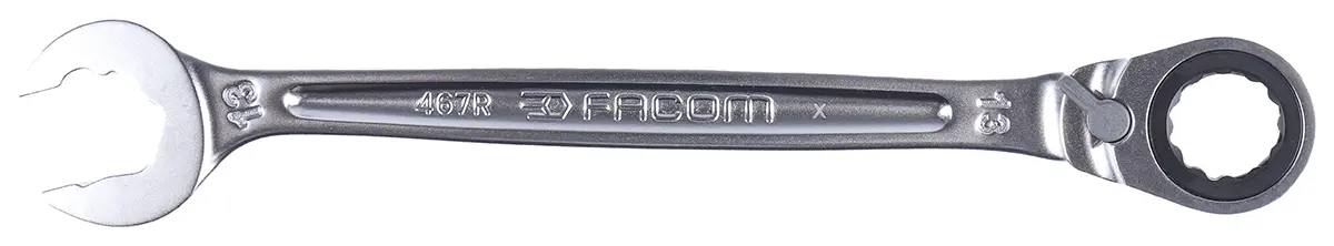 Produktfoto 1 von Facom Gabel‑Ring Ratschenschlüssel Chrom 8-19 mm, CrV-Stahl Schließer (NO), Länge 178 mm