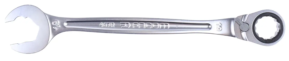 Produktfoto 1 von Facom Standard-Kombi-Ratschenschlüssel 19 mm, CrV-Stahl Schließer (NO), Länge 247 mm