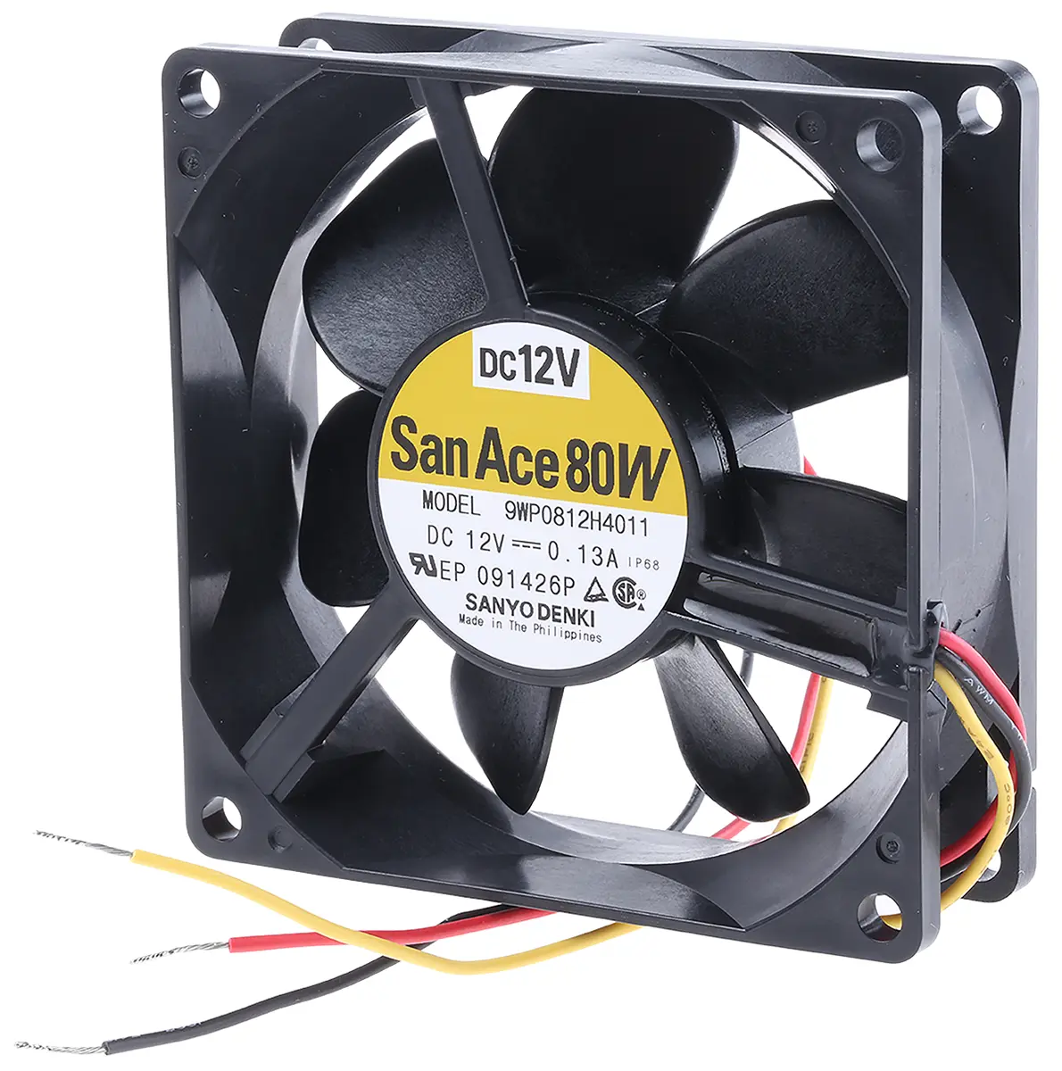 Produktfoto 1 von Sanyo Denki San Ace 9WP DC-Axiallüfter, Kugellager, 12 V dc / 1.56W, 80 x 80 x 25mm, 2900U/min, 61.9m³/h