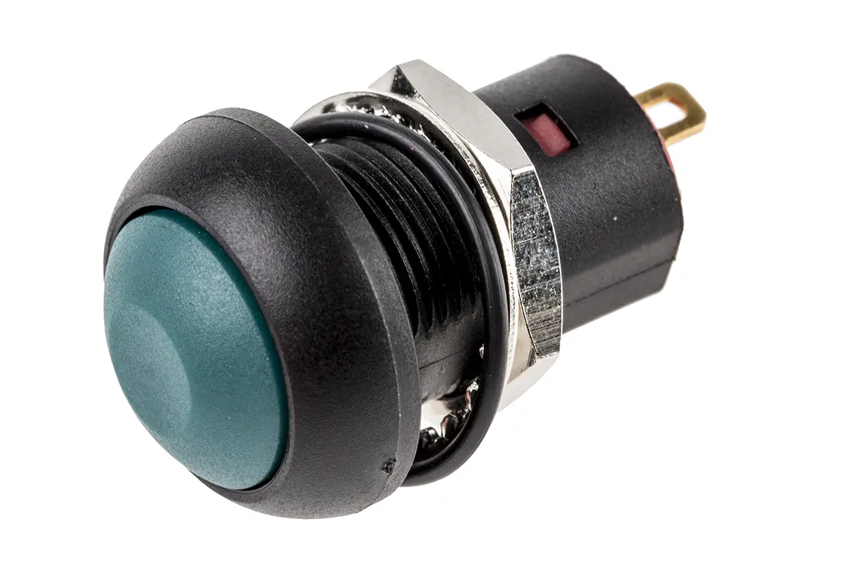 RS PRO Miniaturdruckschalter Grün Rastend Leiterplattenmontage Ø 13.6 mm, SPST / 100mA 24 V dc 30 V ac, IP67