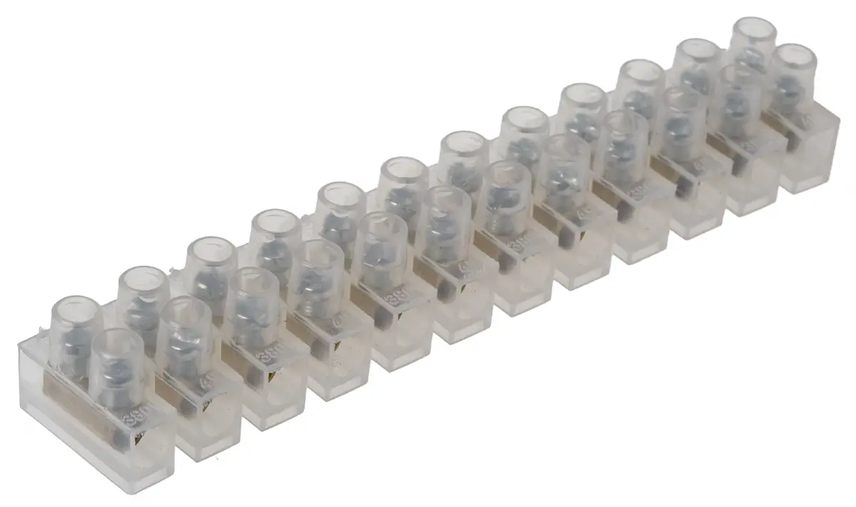 Produktfoto 1 von HellermannTyton Sigma Polyethylen Klemmenleiste 24A transparent 12-polig Schraubbefestigung, Raster 8 mm 4 mm