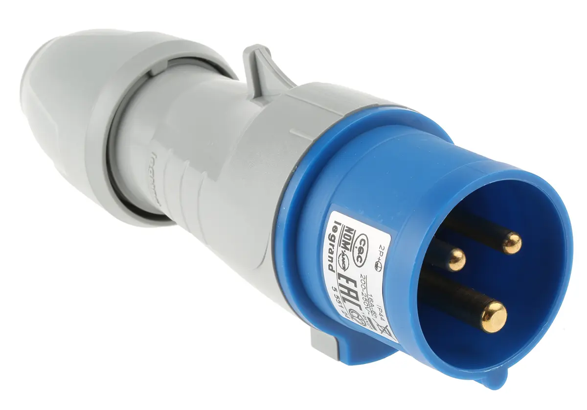 Produktfoto 1 von Legrand P17 Tempra Pro Leistungssteckverbinder Blau 2P+PE, 230V, Kabel Gerade IP44 16A