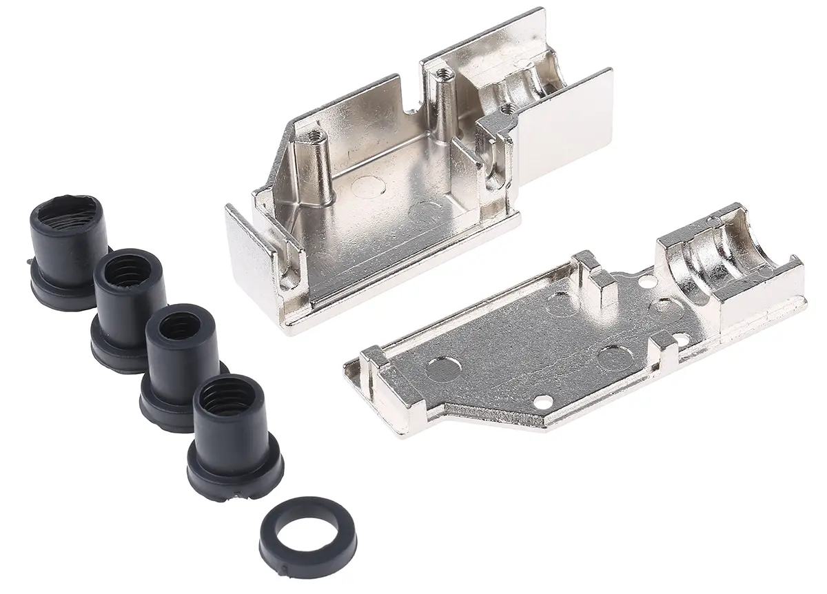 Produktfoto 1 von MH Connectors MHDCMR D-Sub-Gehäuse gewinkelt, 15-polig, D: D-Sub-Gehäuse Zugentlastung, Silber, Größe A, aus Zink