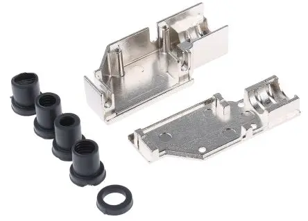 Produktfoto 1 von MH Connectors MHDCMR D-Sub-Gehäuse gewinkelt, 15-polig, D: D-Sub-Gehäuse Zugentlastung, Silber, Größe A, aus Zink