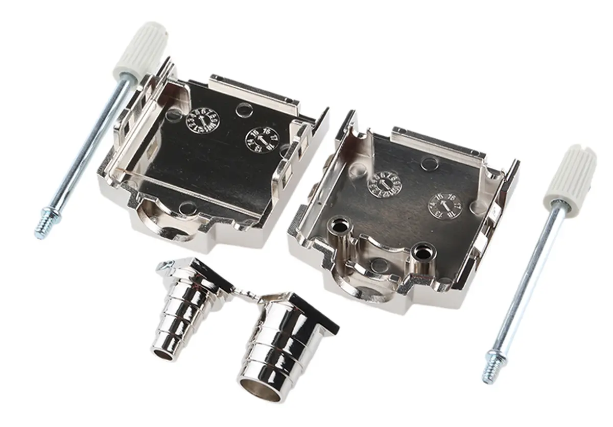 Produktfoto 1 von MH Connectors MHDPPK-T/M D-Sub-Gehäuse Gerade, 9-polig, D: D-Sub-Gehäuse Zugentlastung, Silber, Größe E, aus ABS