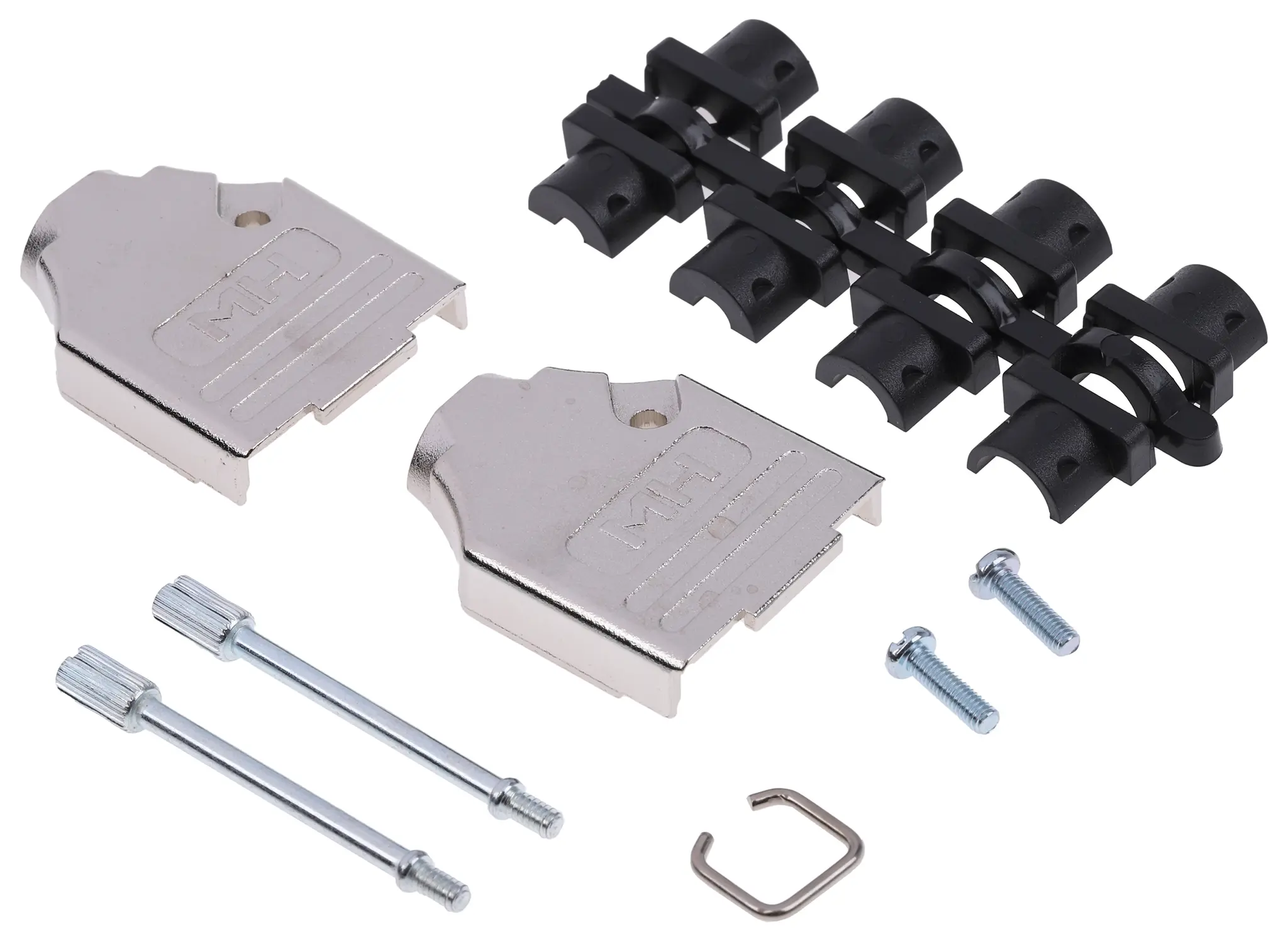 Produktfoto 1 von MH Connectors MHDTZK D-Sub-Gehäuse Gerade, 9-polig, D: D-Sub-Gehäuse Zugentlastung, Silber, Größe E, aus Zink