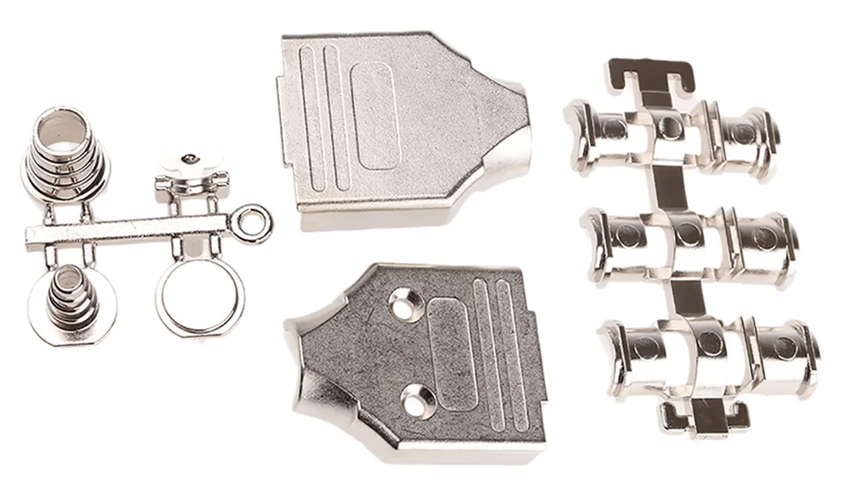 Produktfoto 1 von MH Connectors MHEE D-Sub-Gehäuse Gerade, 9-polig, D: D-Sub-Gehäuse Zugentlastung, Silber, Größe E, aus Zink