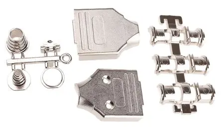 Produktfoto 1 von MH Connectors MHEE D-Sub-Gehäuse Gerade, 9-polig, D: D-Sub-Gehäuse Zugentlastung, Silber, Größe E, aus Zink