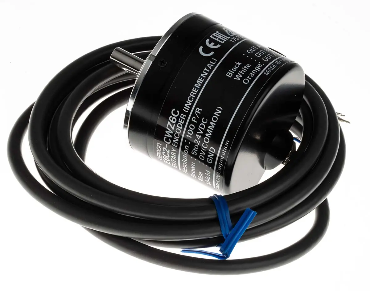 Produktfoto 1 von Omron E6C2 Inkremental Drehgeber Inkremental 100/U, 6000U/min, 5 → 24 V dc, NPN, Open Collector Vollwelle mit Ø