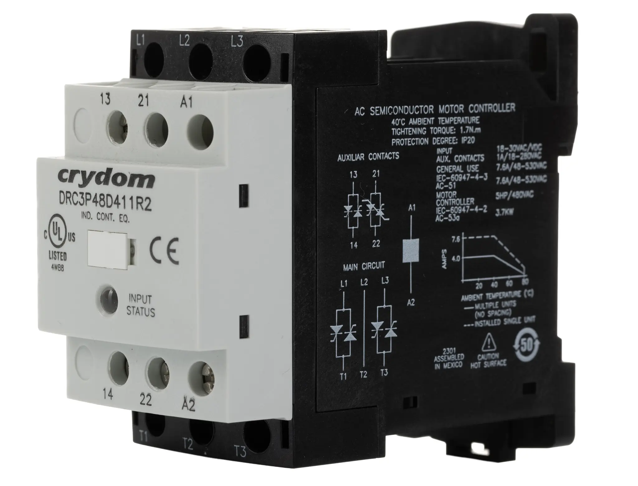 Produktfoto 1 von Sensata Crydom DRC DIN-Schienen Halbleiterrelais / 7,6 A