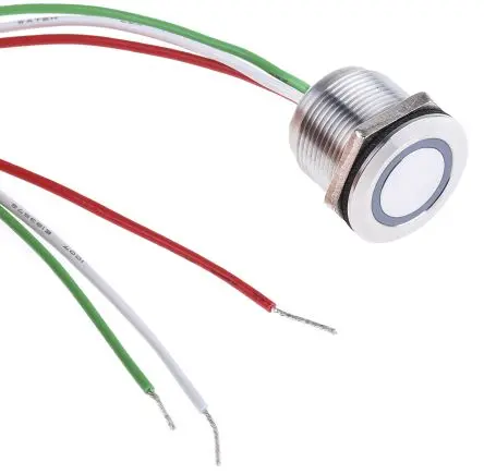 Produktfoto 1 von RS PRO Kapazitiver Schalter Kapazitiv Tastend Nein 5V dc / 30V dc Messing Beleuchtet, Grün / 1.5A, IP68