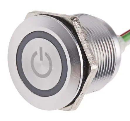 Produktfoto 1 von RS PRO Kapazitiver Schalter Kapazitiv Tastend Nein 5V dc / 30V dc Messing Beleuchtet, Rot, Grün / 1.5A, IP68
