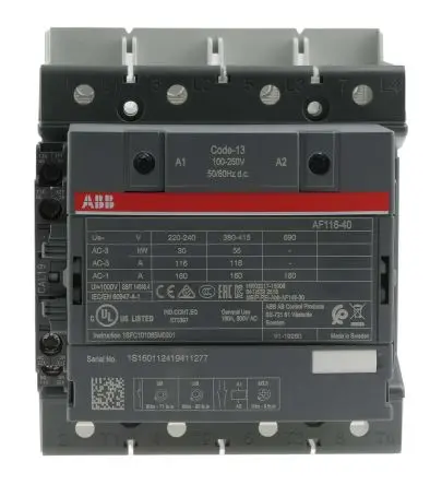 Produktfoto 1 von ABB AF116 Schütz 230V ac-Spule, 4-polig, 690V ac / 160 A 250V 55 kW 4 Schließer Motorsteuerung 1-Hilfskontakte