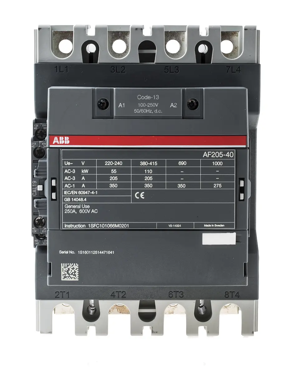 Produktfoto 1 von ABB AF205 AF Leistungsschütz 230 V ac-Spule, 4 -polig , 1 kV / 350 A 110 kW 4 Schließer 1-Hilfskontakte
