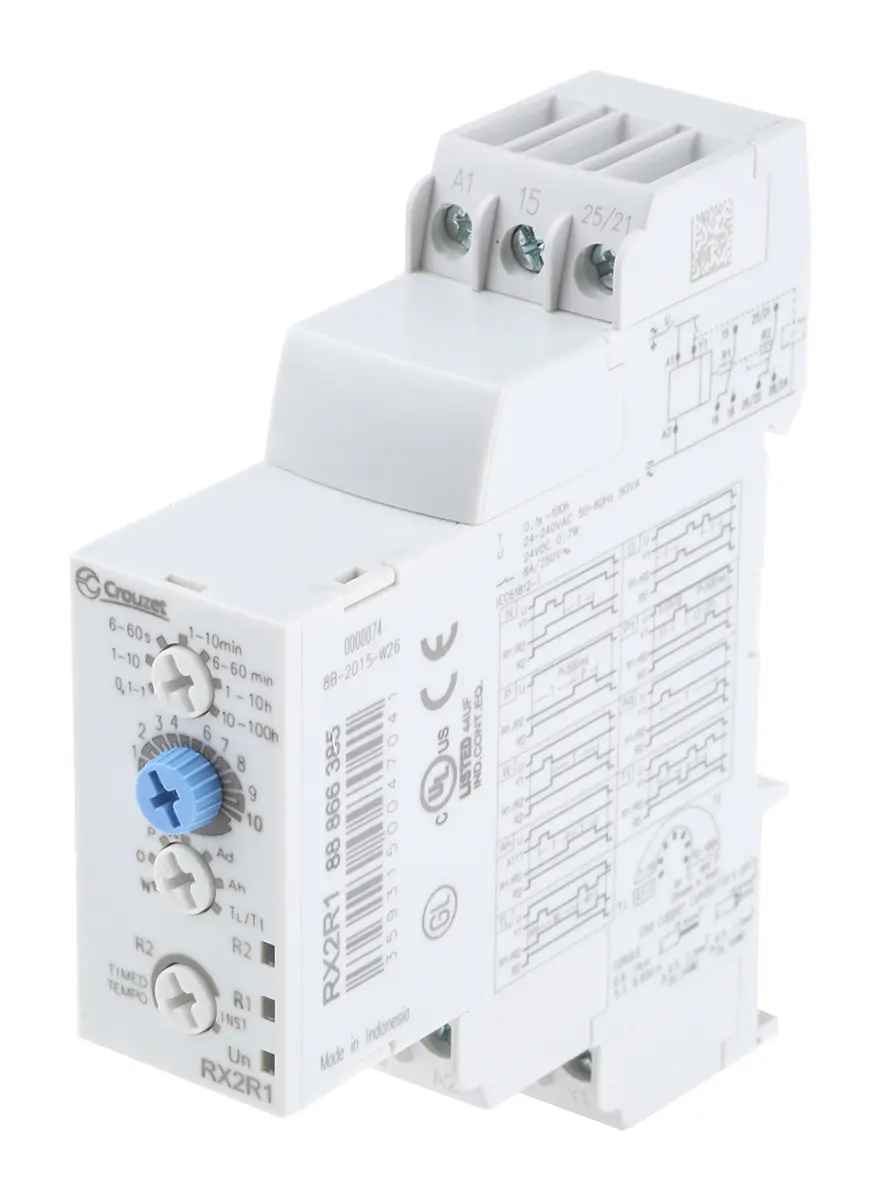 Crouzet Zeitrelais, DIN-Schienen, 0.1 s → 100h, 24 V dc, 24 → 240V ac, 2 Kont. Multifunktion