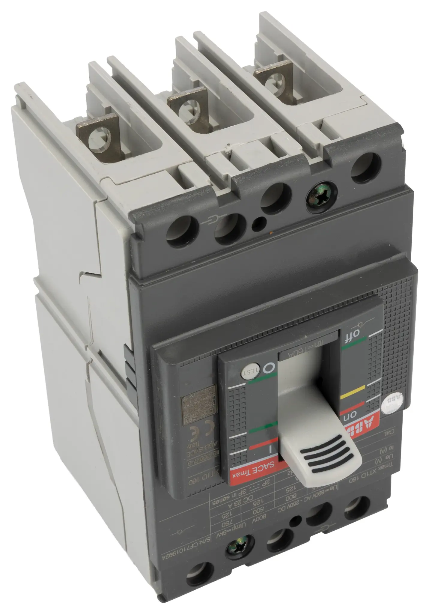 Produktfoto 1 von ABB Protecta XT1D, Kompaktschutzschalter 3-polig, 160A DIN-Hutschiene / Abschaltvermögen 36 kA 690V ac 500 V dc