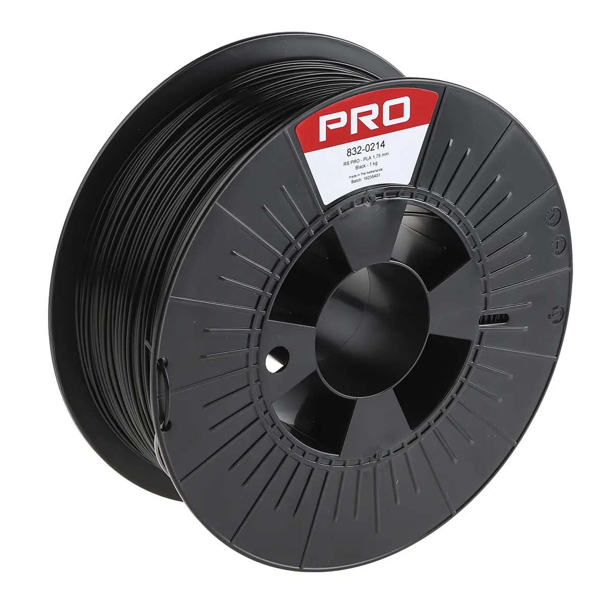Produktfoto 1 von RS PRO Polymilchsäure 3D-Drucker Filament zur Verwendung mit Gängige Desktop-3D-Drucker, Schwarz, 1.75 mm, Fused