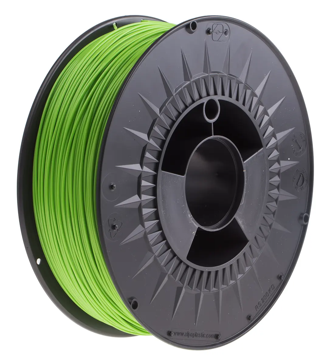 Produktfoto 1 von RS PRO Polymilchsäure 3D-Drucker Filament zur Verwendung mit Gängige Desktop-3D-Drucker, Grün, 1.75 mm, Fused Deposition