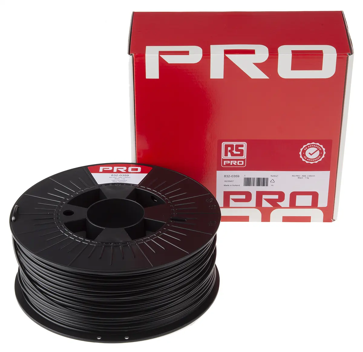 Produktfoto 1 von RS PRO ABS 3D-Drucker Filament zur Verwendung mit Gängige Desktop-3D-Drucker, Schwarz, 2.85 mm, Fused Deposition