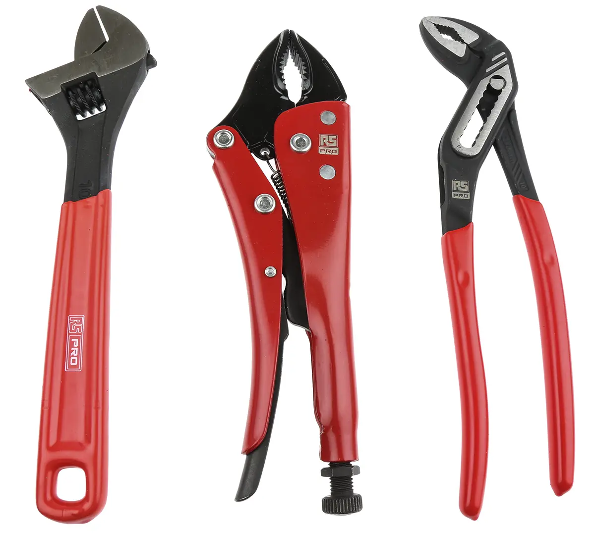 RS PRO Zangensatz 3 Stk. 250 mm Verstellbarer Schraubenschlüssel, Feststellzange, Wasserpumpenzange