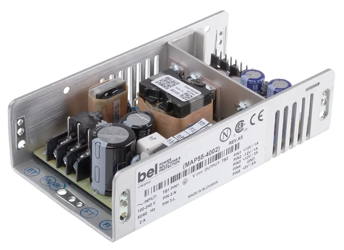 Produktfoto 1 von BEL POWER SOLUTIONS INC Schaltnetzteil, 5 V dc, ±12 V dc / 3 A, 6 A, 500mA 4-Kanal 55W 175 → 264 V ac, 90