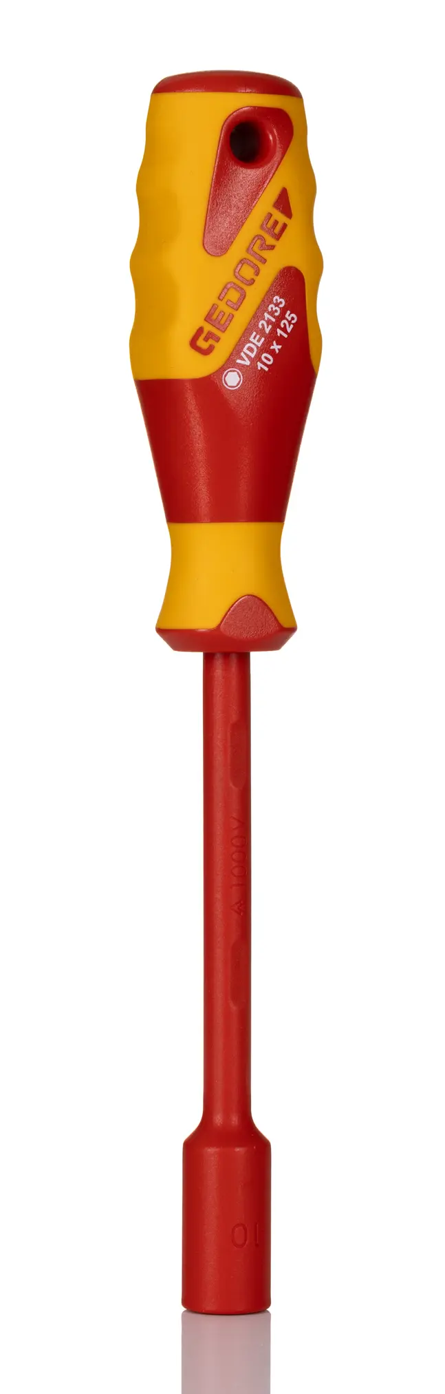 Produktfoto 1 von Gedore VDE 1000V zugelassen 10 mm Sechskant Steckschlüssel-Handgriff, Länge 235 mm / Klinge 125 mm