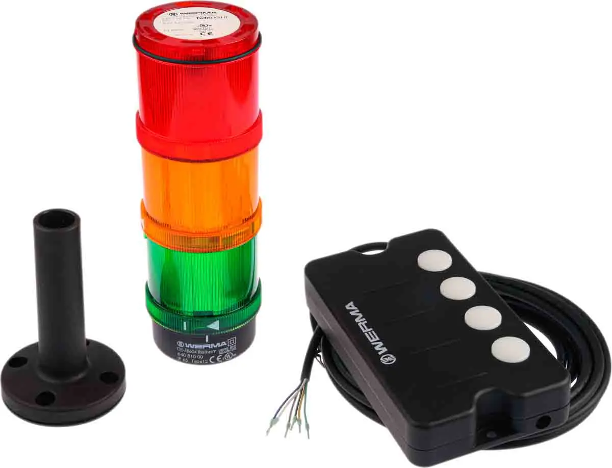 Produktfoto 1 von Werma KombiSIGN 72 LED und Leuchten-Set 3-stufig Linse Grün, Rot, Gelb LED Rot/Gelb/Grün + Blinkend, Dauer 160mm