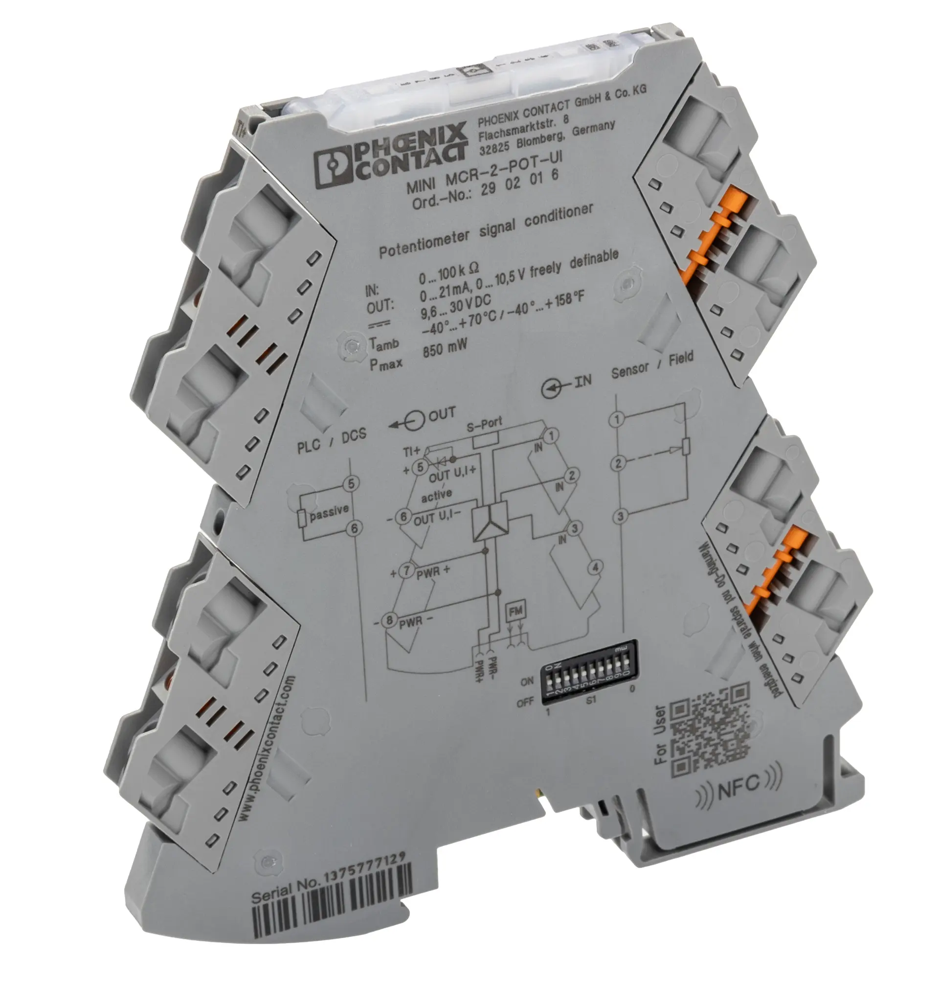 Produktfoto 1 von Phoenix Contact Serie MINI MCR Konfigurierbarer Messwandler 9.6/30 V dc, Widerstand 100 Ω to 100 kΩ EIN / Strom/Spannung