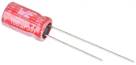 Wurth Elektronik WCAP-ATG5 Radial, Durchsteckmontage Kondensator 100 μF Radiale Anschlussfahnen ±20 % / 35V dc, Ø 6.3 mm