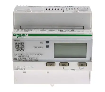 Produktfoto 1 von Schneider Electric Acti9 iEM Energiemessgerät LCD 95 mm x 90 mm Energiemessgerät, 10-stellig / 3-phasig 1 Ausg. 2 Eing.
