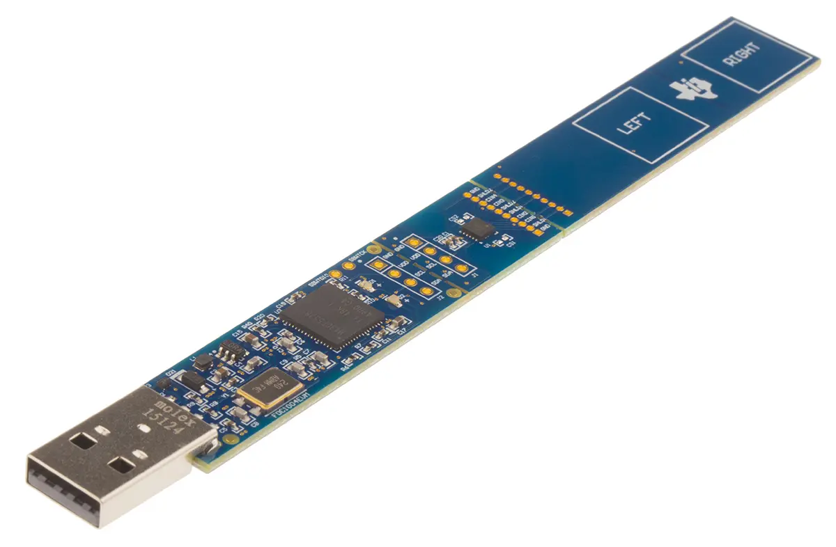 Produktfoto 1 von Texas Instruments Entwicklungskit für Mensch-Maschine-Schnittstellen 4-Kanal-USB Kapazitive Berührung Evaluierungsmodul