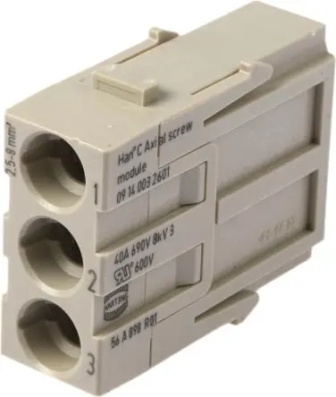 Produktfoto 1 von HARTING 0914 Modul für robusten Stromversorgungsstecker Stecker, 3-polig 40A, Kabel, Axialmodul