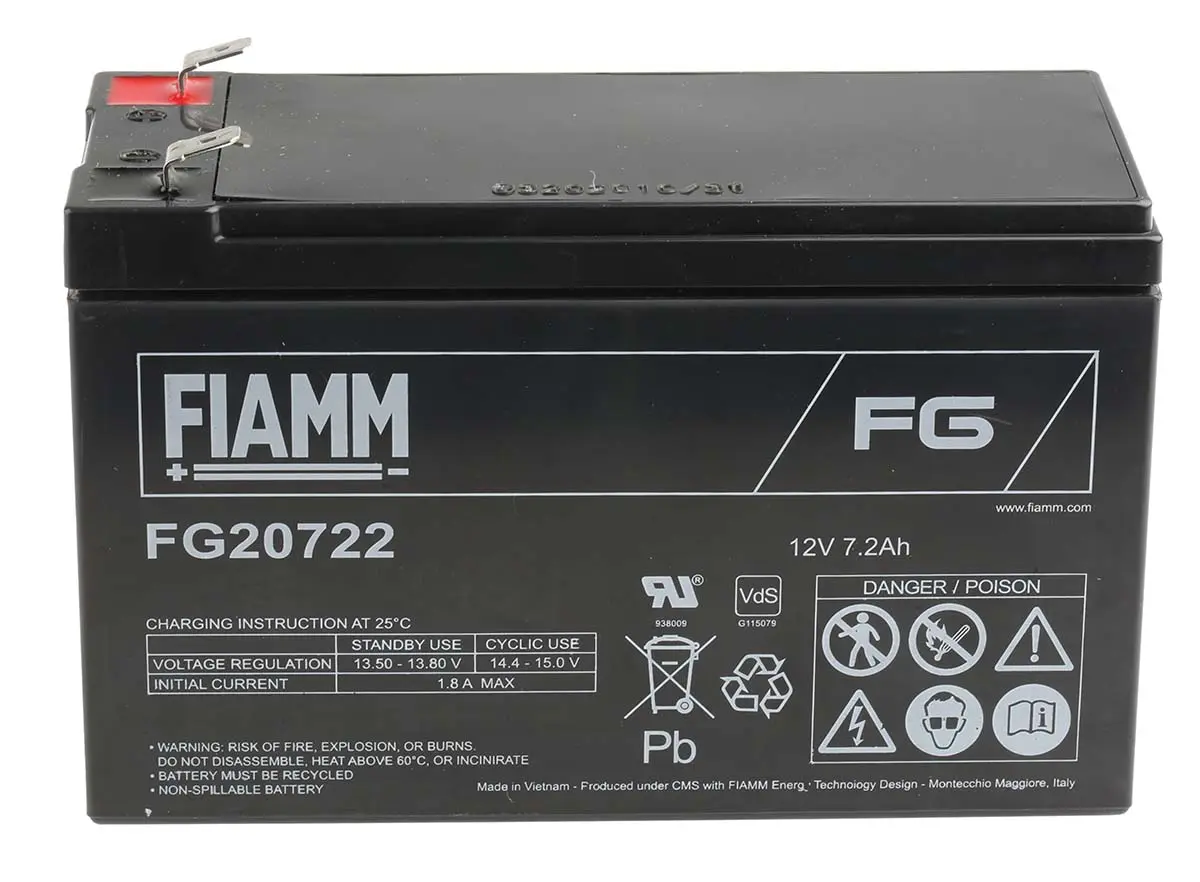 Produktfoto 1 von Fiamm Abgedichteter Bleiakku, 12V / 7.2Ah, Faston F2-Anschluss, 151 x 65 x 100mm