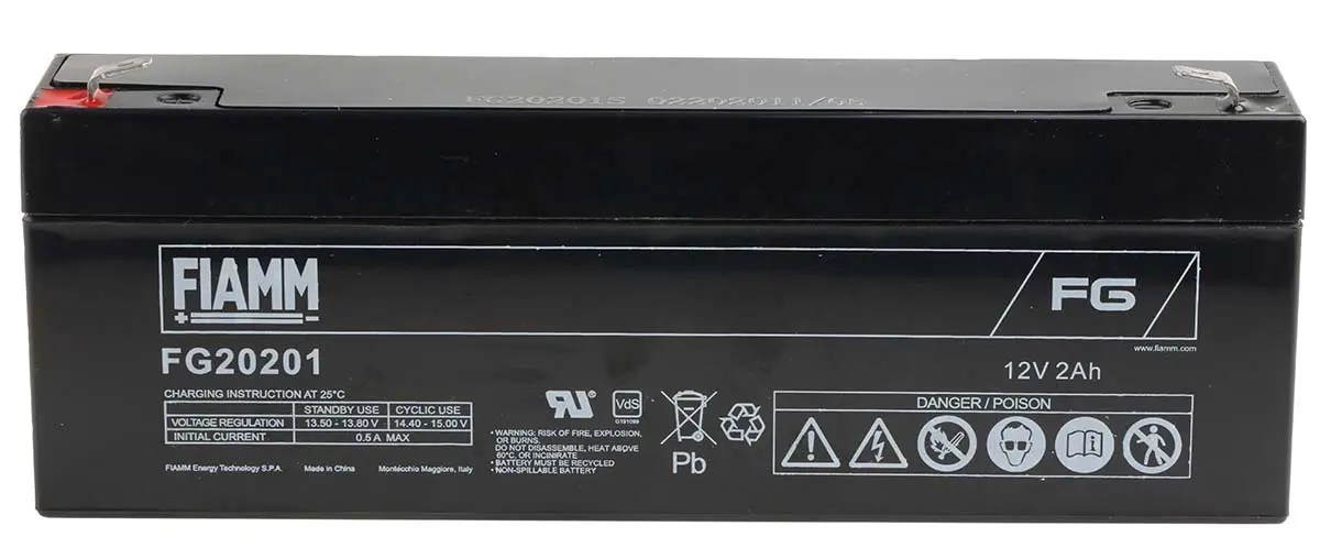 Produktfoto 1 von Fiamm Abgedichteter Bleiakku, 12V / 2Ah, Faston F1-Anschluss, 178 x 35 x 67mm