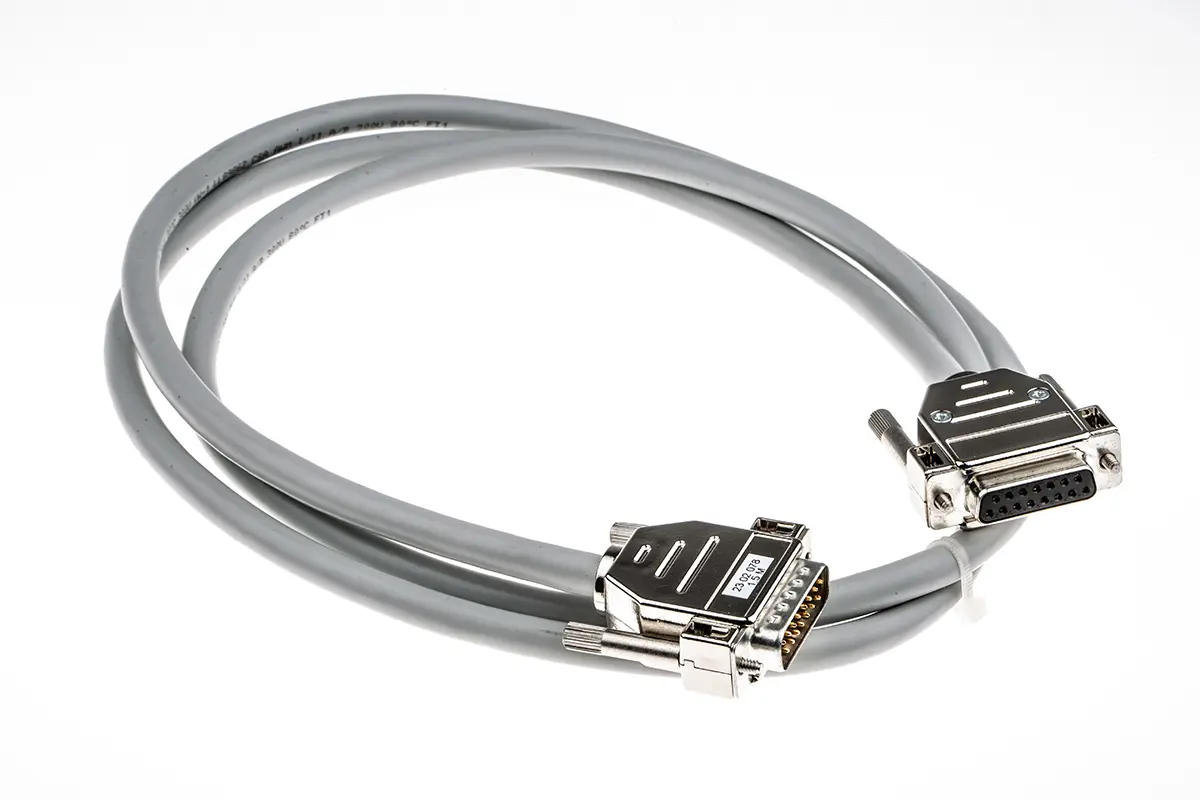 Produktfoto 1 von Phoenix Contact D15SUB/B/S/150/KONFEK/S Serielles Kabel Stecker Buchse, 1.5 m Polyvinylchlorid, Grau, CSA, UL, cULus