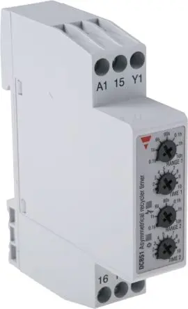 Produktfoto 1 von Carlo Gavazzi DCB51 Zeitrelais, DIN-Hutschiene 12 to 240 V dc 12V ac, 240 V ac, 0.1 s to 100 h, 2 Kont. Multifunktion,