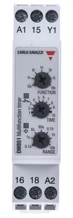 Produktfoto 1 von Carlo Gavazzi DMB51 Zeitrelais, DIN-Hutschiene 12 to 240 V dc 12V ac, 240 V ac, 0.1 s to 100 h, 2 Kont. Multifunktion,