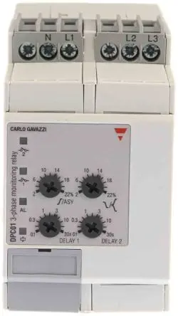 Produktfoto 1 von Carlo Gavazzi DPC01 Überwachungsrelais 3-phasig, 1-poliger Umschalter DIN-Hutschiene