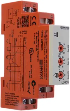 Produktfoto 1 von Broyce Control L Überwachungsrelais 3-phasig, 1-poliger Umschalter DIN-Hutschiene