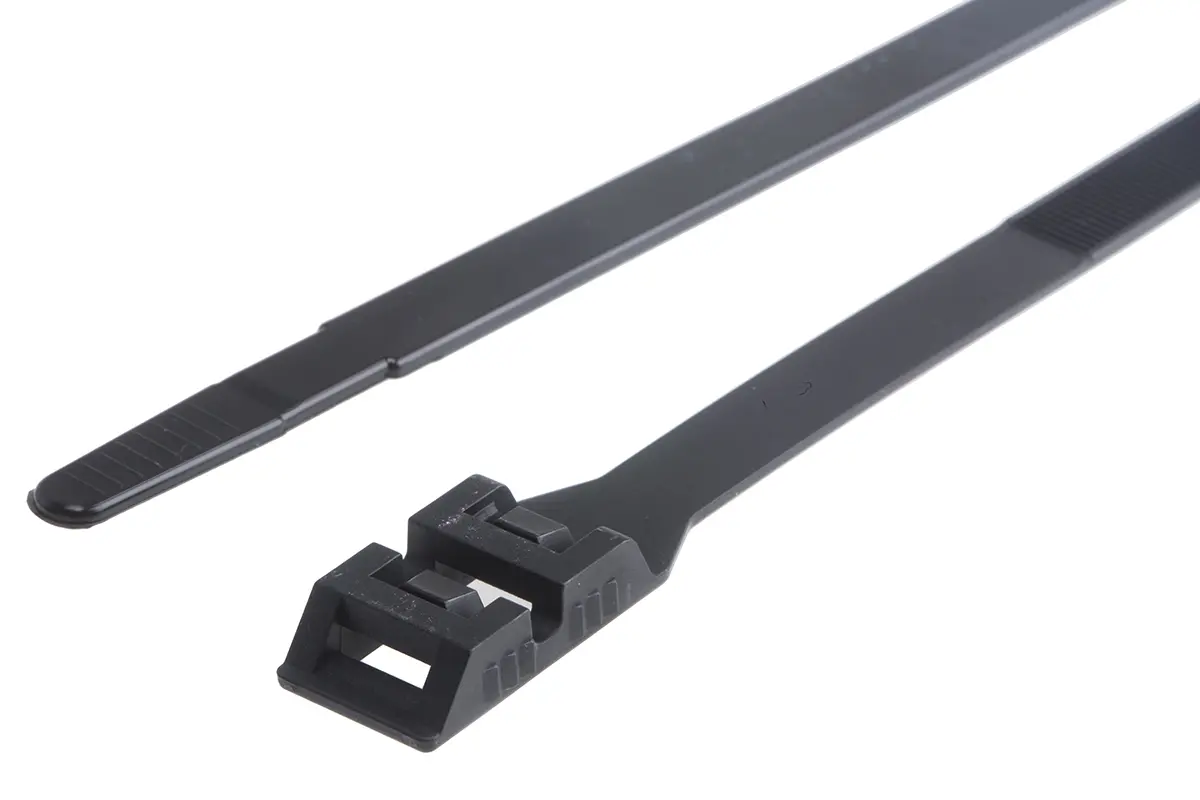 Produktfoto 1 von RS PRO DK Nylon 6.6 Kabelbinder Doppelverriegelung Schwarz 9 mm x 292 mm