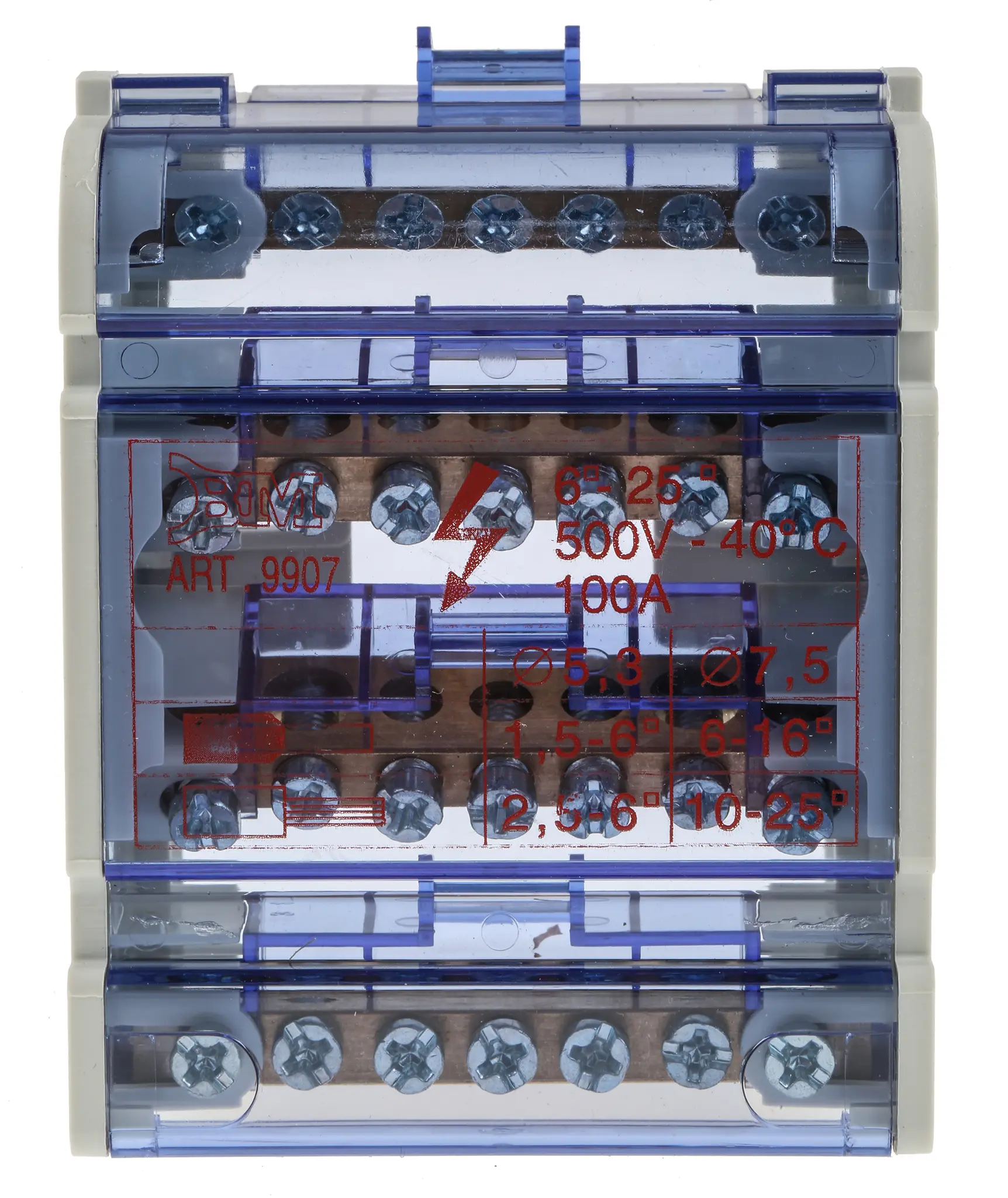 Produktfoto 1 von RS PRO Verteilerblock / 500V 100A, Polycarbonat Grau
