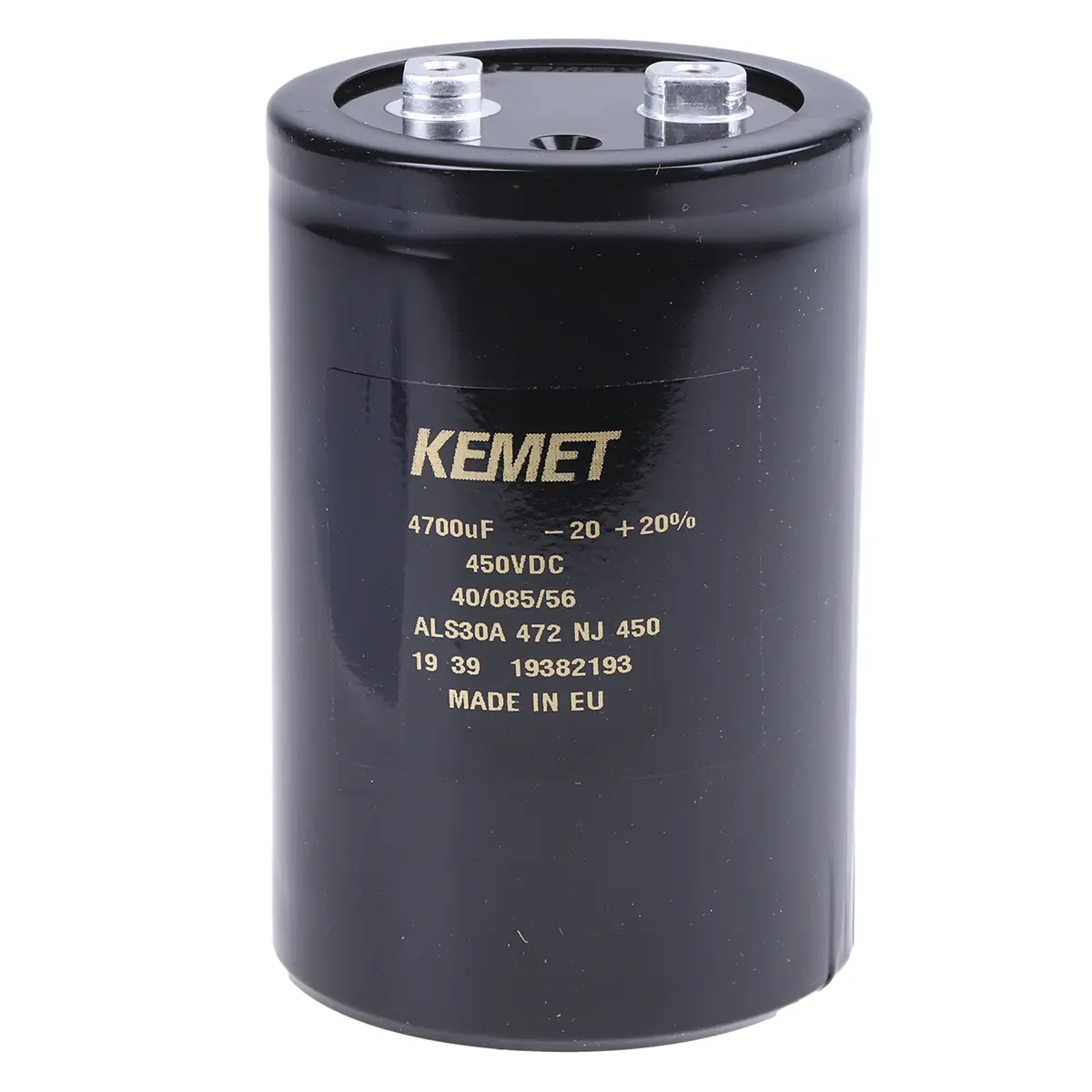 Produktfoto 1 von KEMET ALS30 Schraubanschlussklemme Kondensator 4700 μF ±20 % / 450V dc, Ø 77 mm x 115 mm x 115 mm, 85 °C