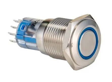 Produktfoto 1 von Bulgin MP0045 Druckschalter Blau Beleuchtet Tastend Panel Ø 18 mm, 2-poliger Umschalter / 3A 250 V ac